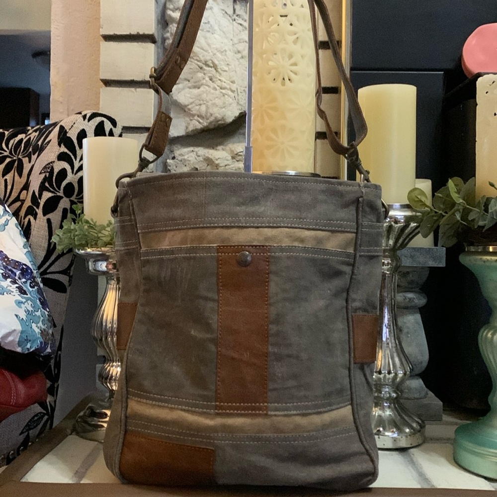 Mona B Purse Dream Create and Inspire Tote Bag Up-Cycled Canvas Rustic Handbag